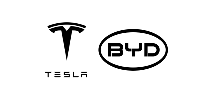 Logotipos de Tesla y BYD