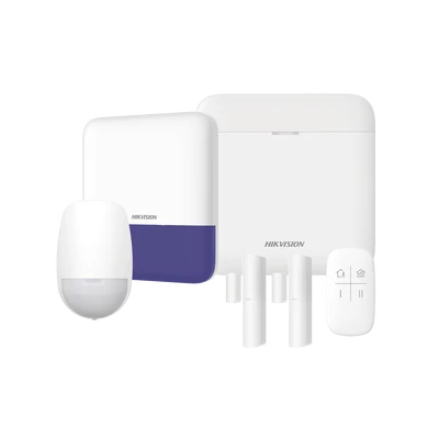 Kit de alarma Hikvision AX PRO: panel, sirena exterior, sensor de movimiento, contactos magnéticos y control remoto